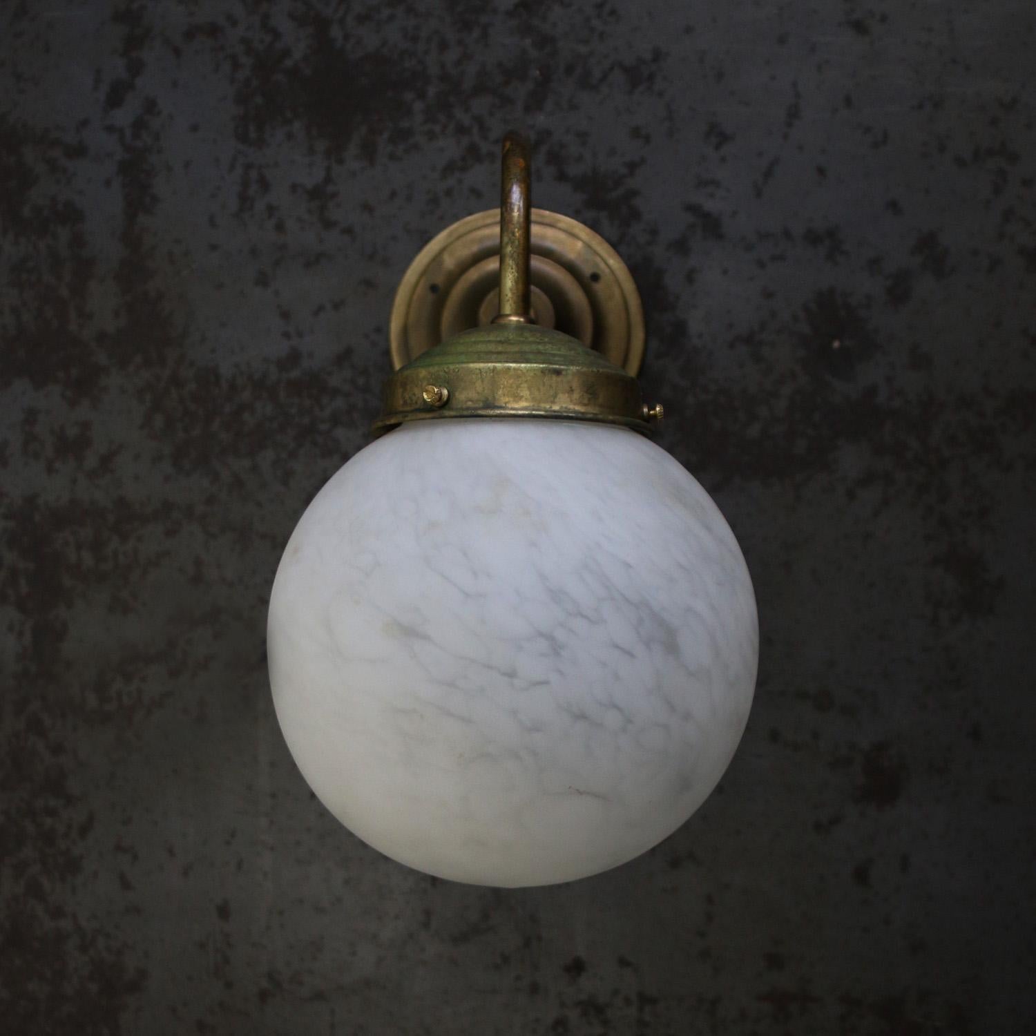 20th Century French White Marble Opaline Glass Brass Sconces Wall Lamps For Sale