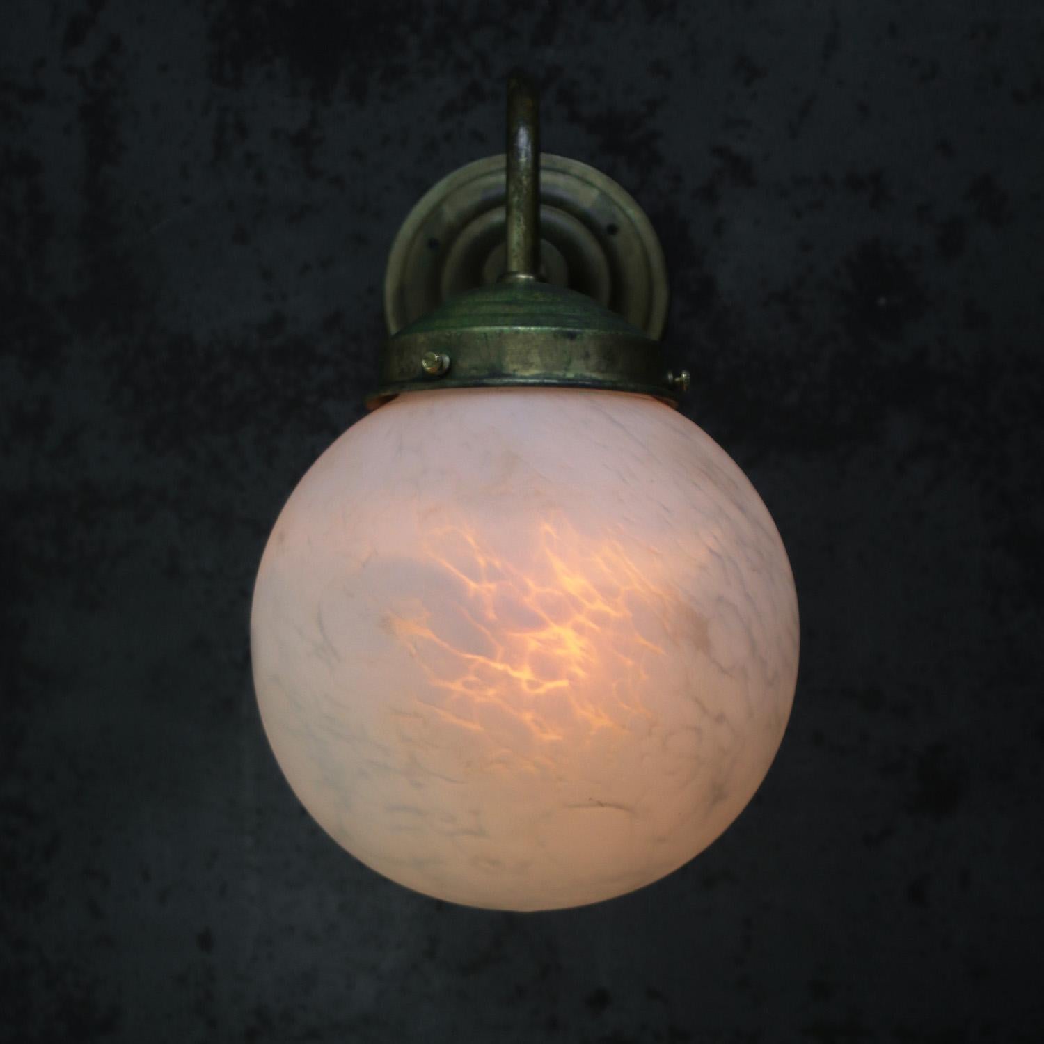 French White Marble Opaline Glass Brass Sconces Wall Lamps For Sale 1