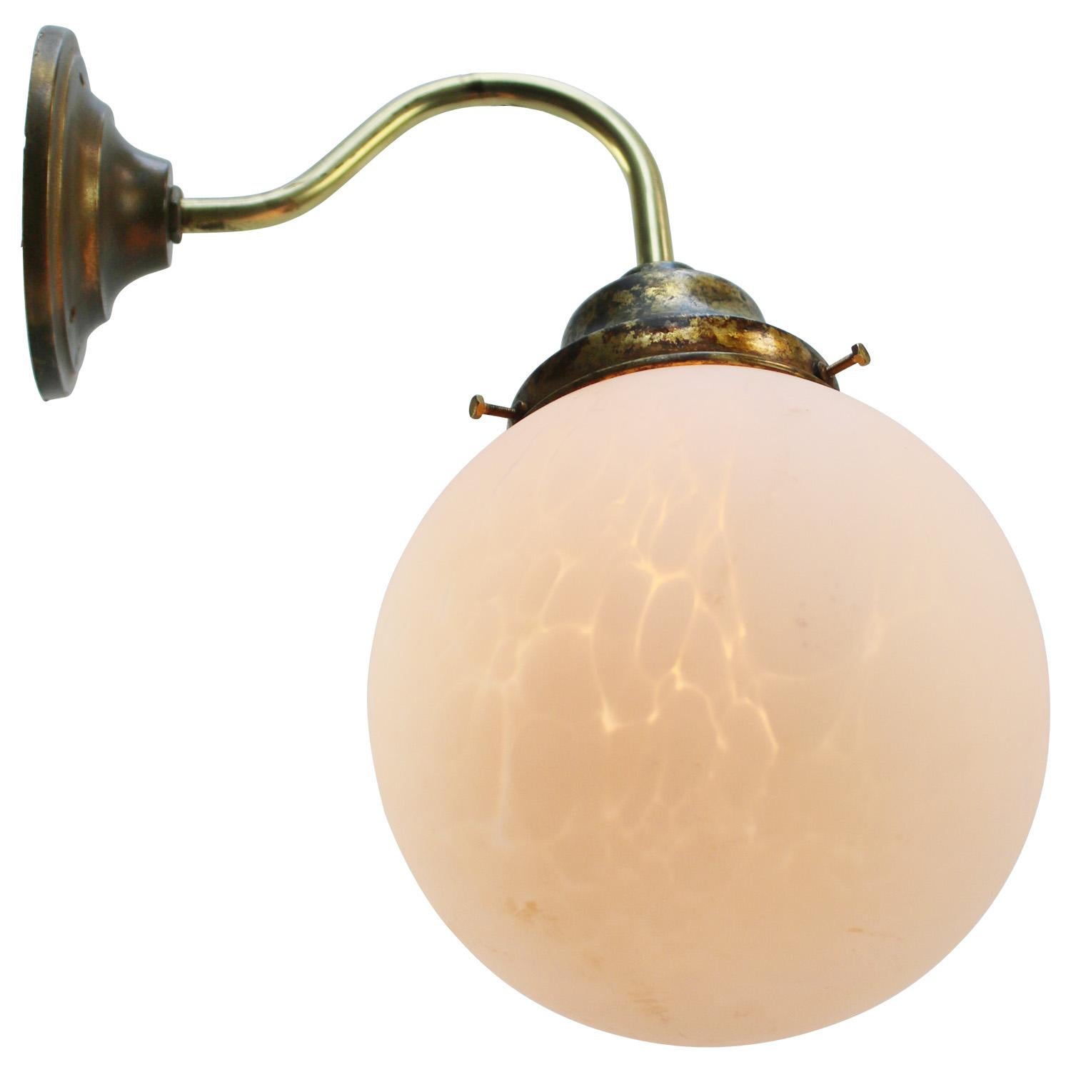 French White Marble Opaline Glass Brass Scones Wall Lamps For Sale 5
