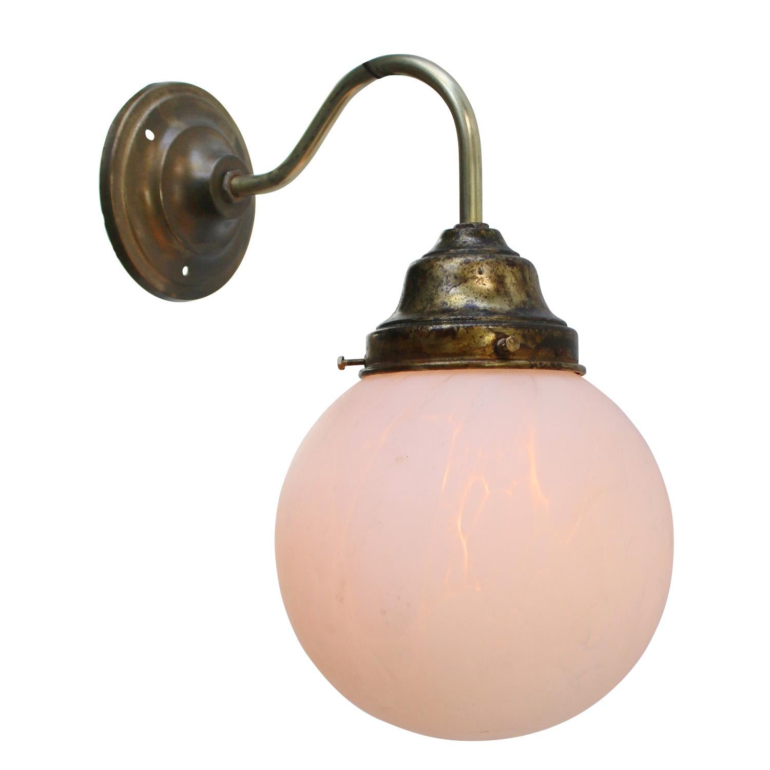 Industrial French White Marble Opaline Glass Brass Scones Wall Lamps For Sale