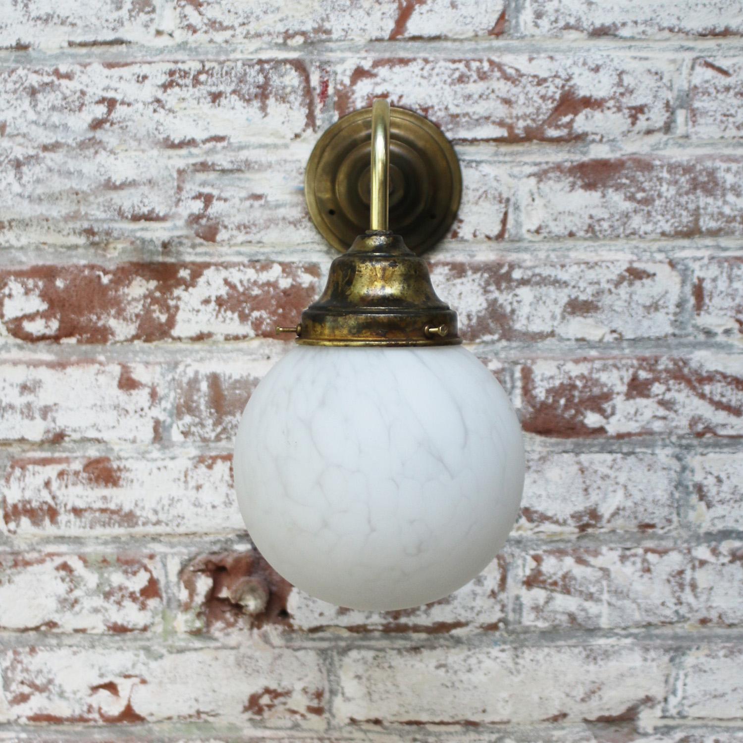 French White Marble Opaline Glass Brass Scones Wall Lamps In Good Condition For Sale In Amsterdam, NL