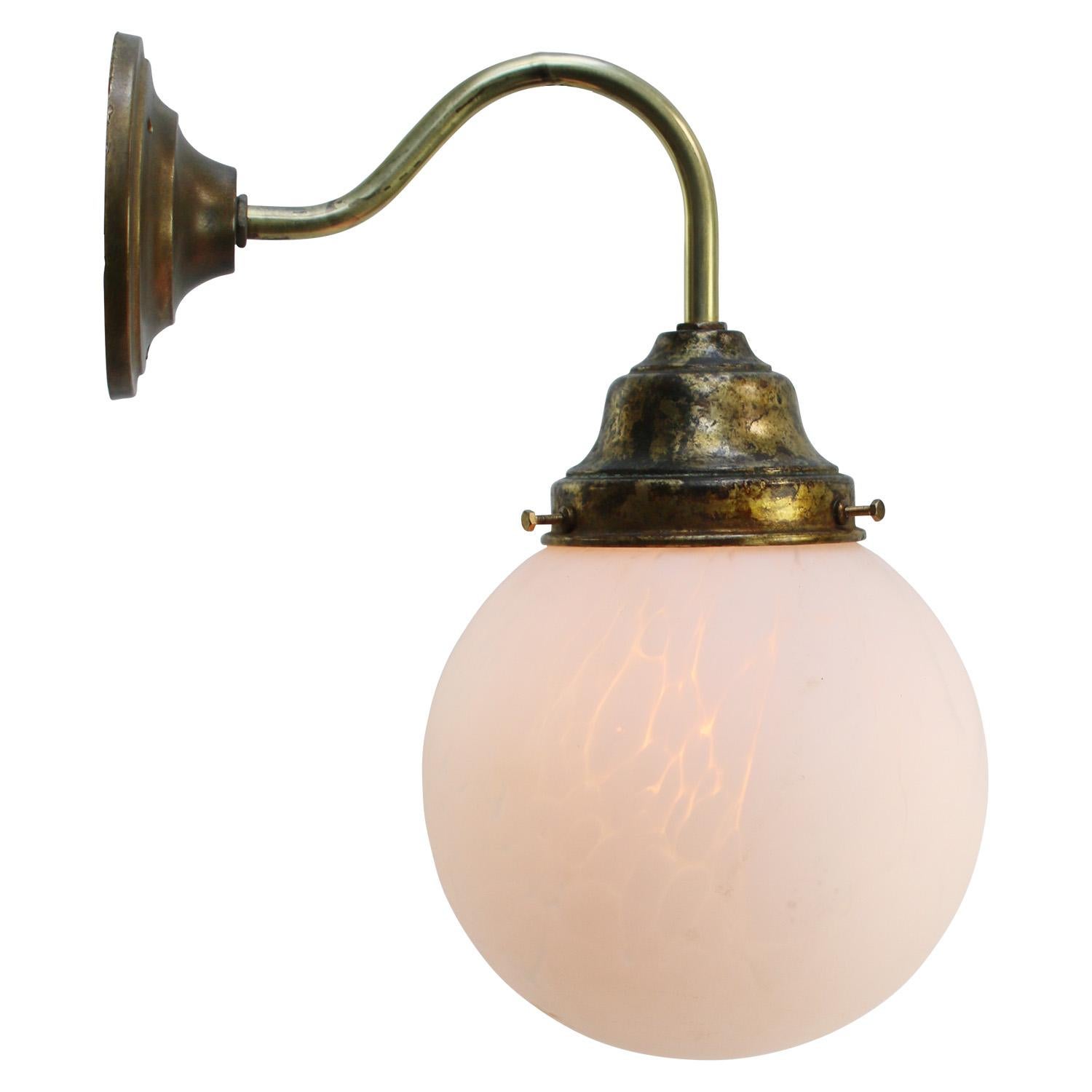 20th Century French White Marble Opaline Glass Brass Scones Wall Lamps For Sale