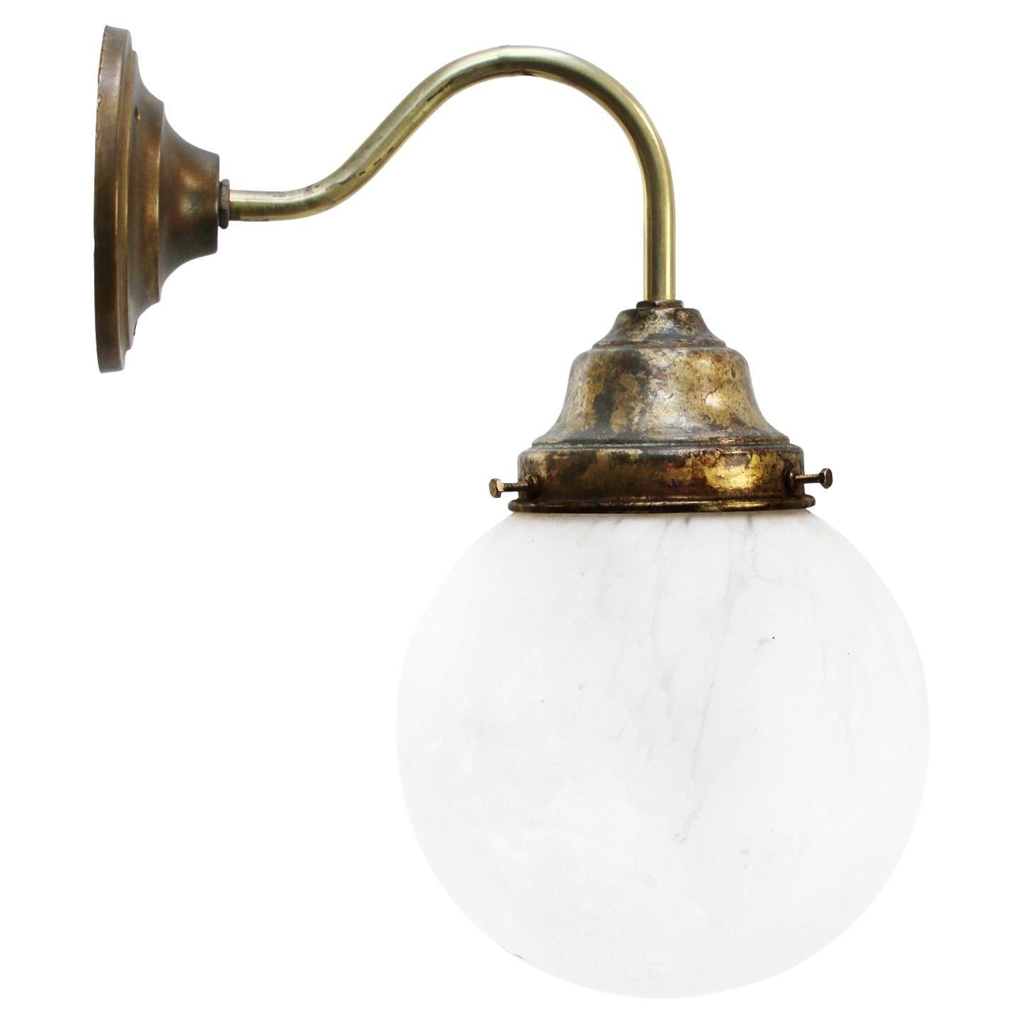 French White Marble Opaline Glass Brass Scones Wall Lamps