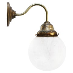 Retro French White Marble Opaline Glass Brass Scones Wall Lamps