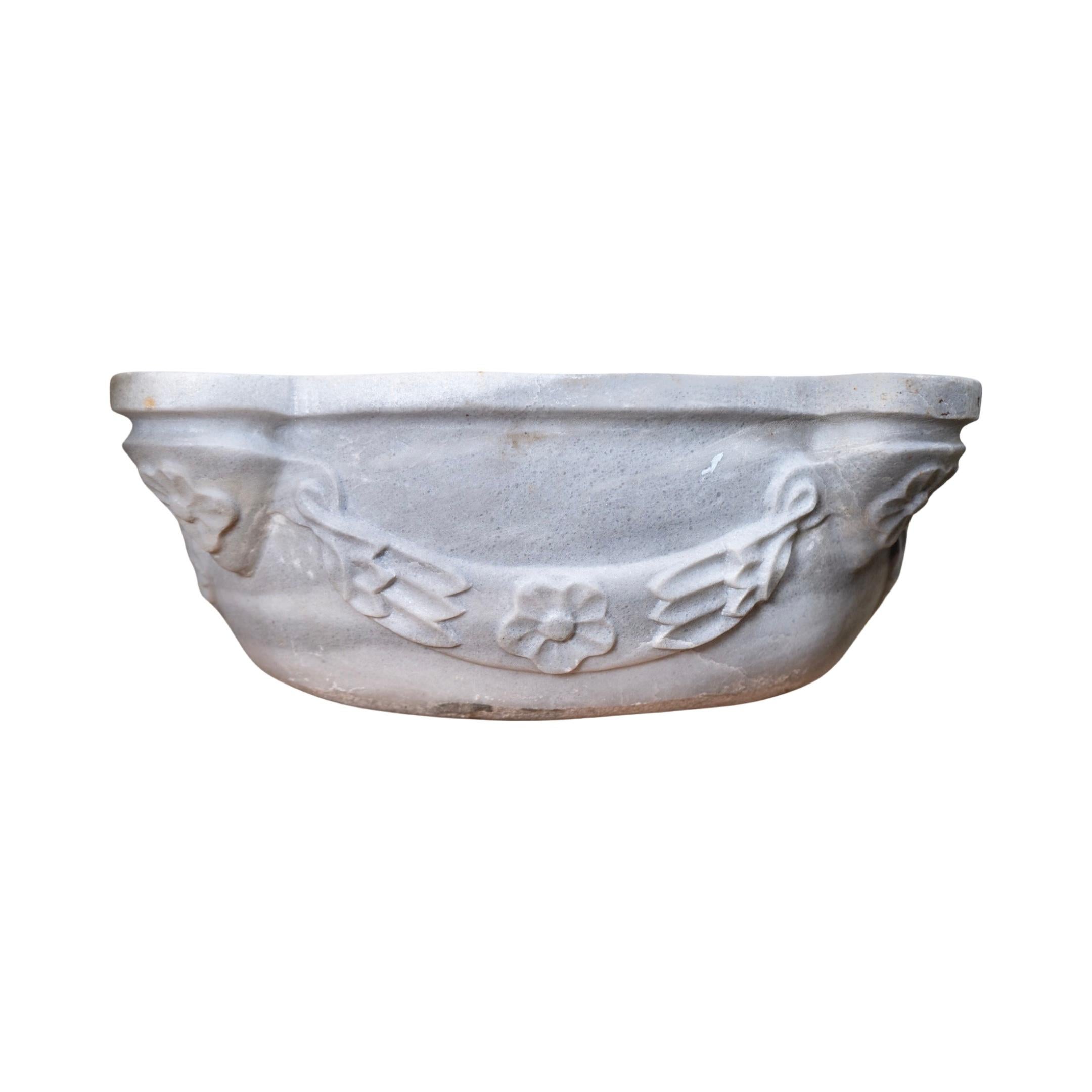 This premium French White Marble Sink crafted from the 1800s exudes timeless magnificence and durability, serving as an exceptional focal point for any bathroom.