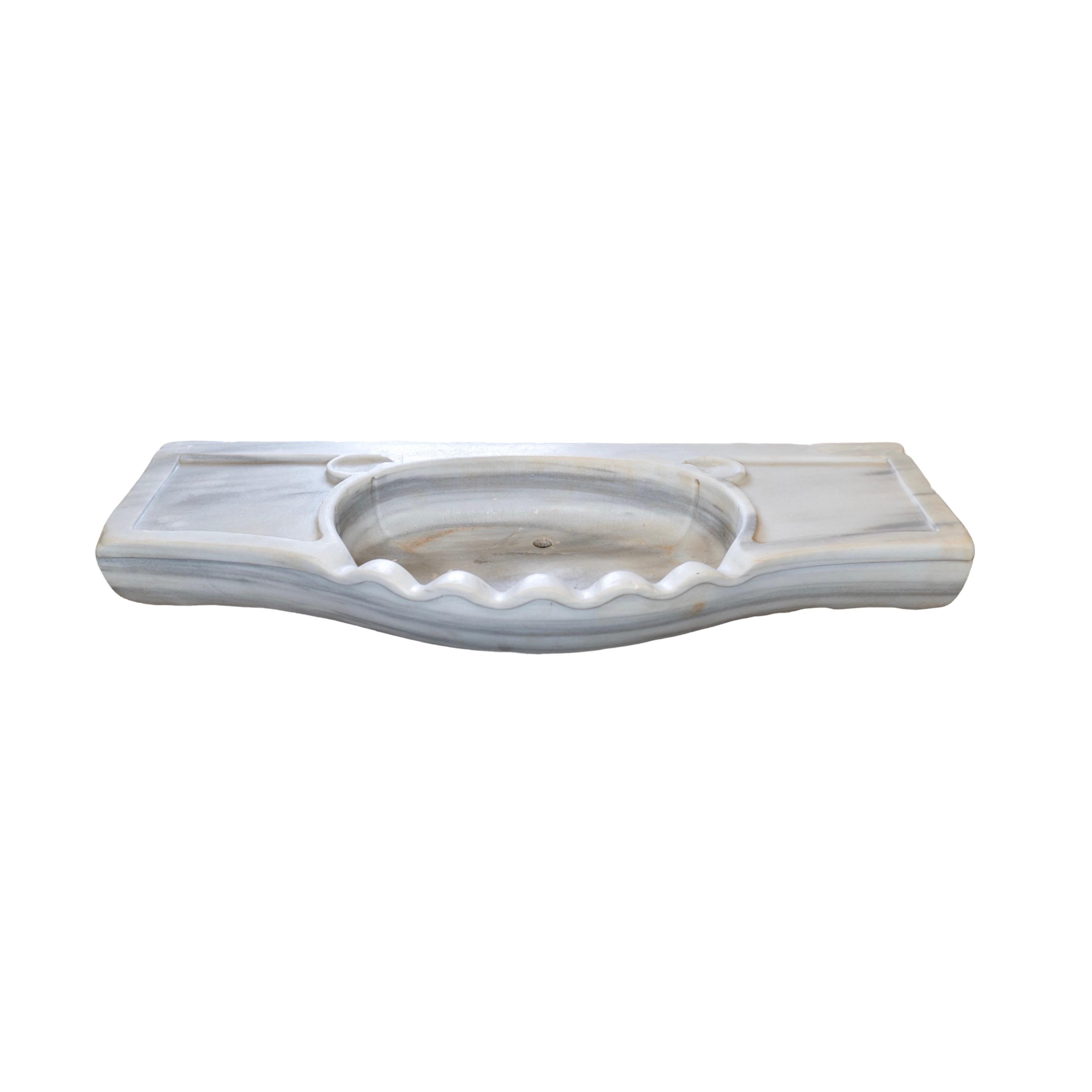 French White Carrara Marble Sink In Good Condition In Dallas, TX