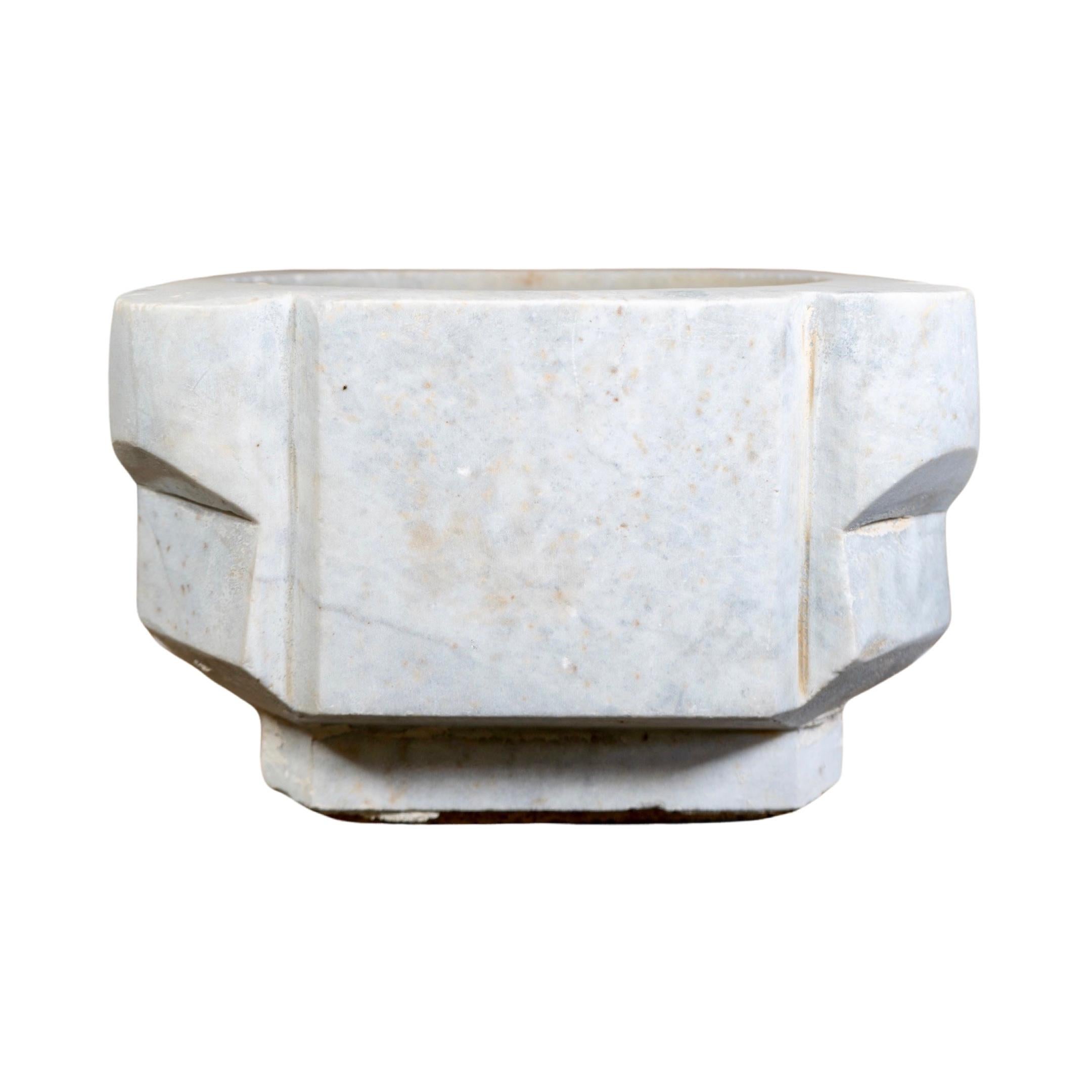 A classic 18th century French White Marble Sink for timeless beauty. Its genuine marble construction is durable and will last for years, making it an excellent choice for your bathroom.