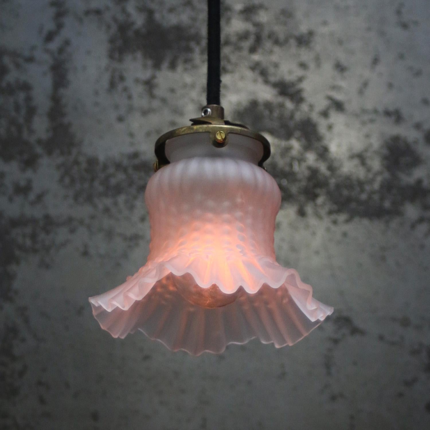 Frosted French White Mat Glass Brass Pendant Lights For Sale