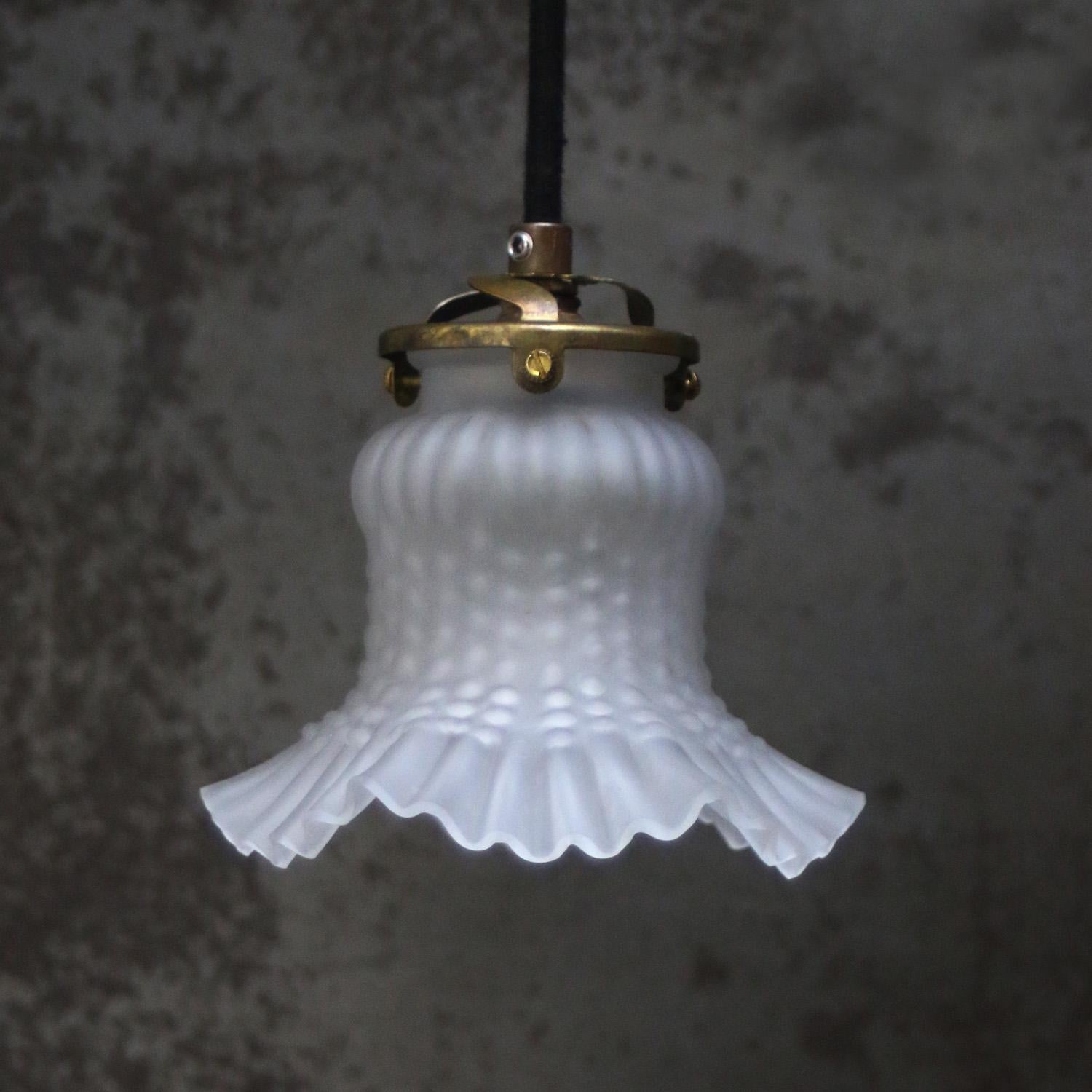 French White Mat Glass Brass Pendant Lights In Good Condition For Sale In Amsterdam, NL