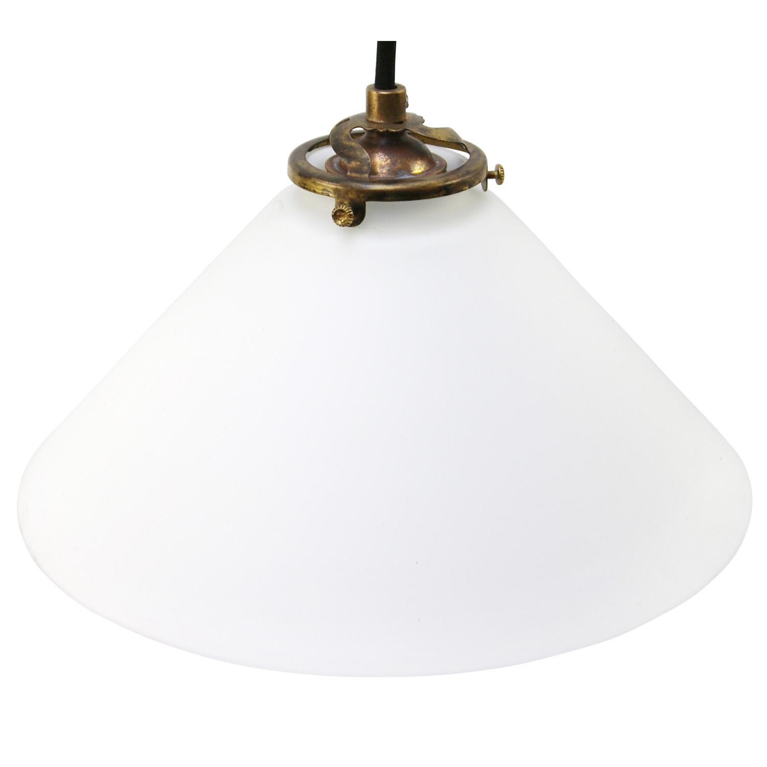 French White Mat Opaline Glass Brass Pendant Lights In Good Condition For Sale In Amsterdam, NL