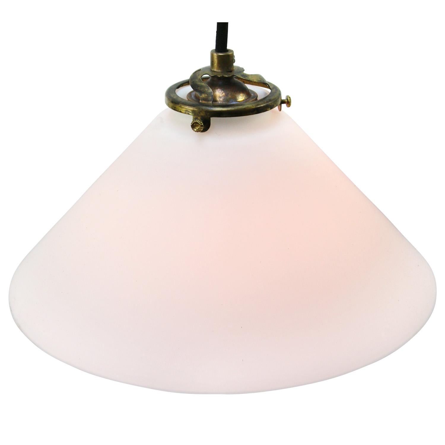 20th Century French White Mat Opaline Glass Brass Pendant Lights For Sale