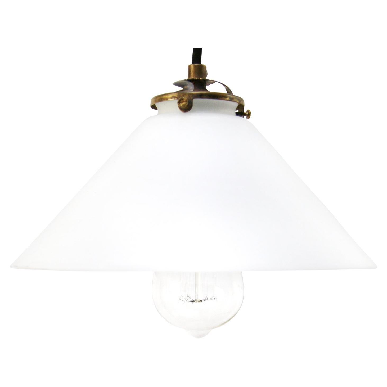 French White Mat Opaline Glass Brass Pendant Lights For Sale