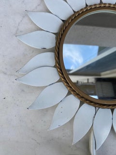 Miroir à fleurs en métal blanc, circa 1960