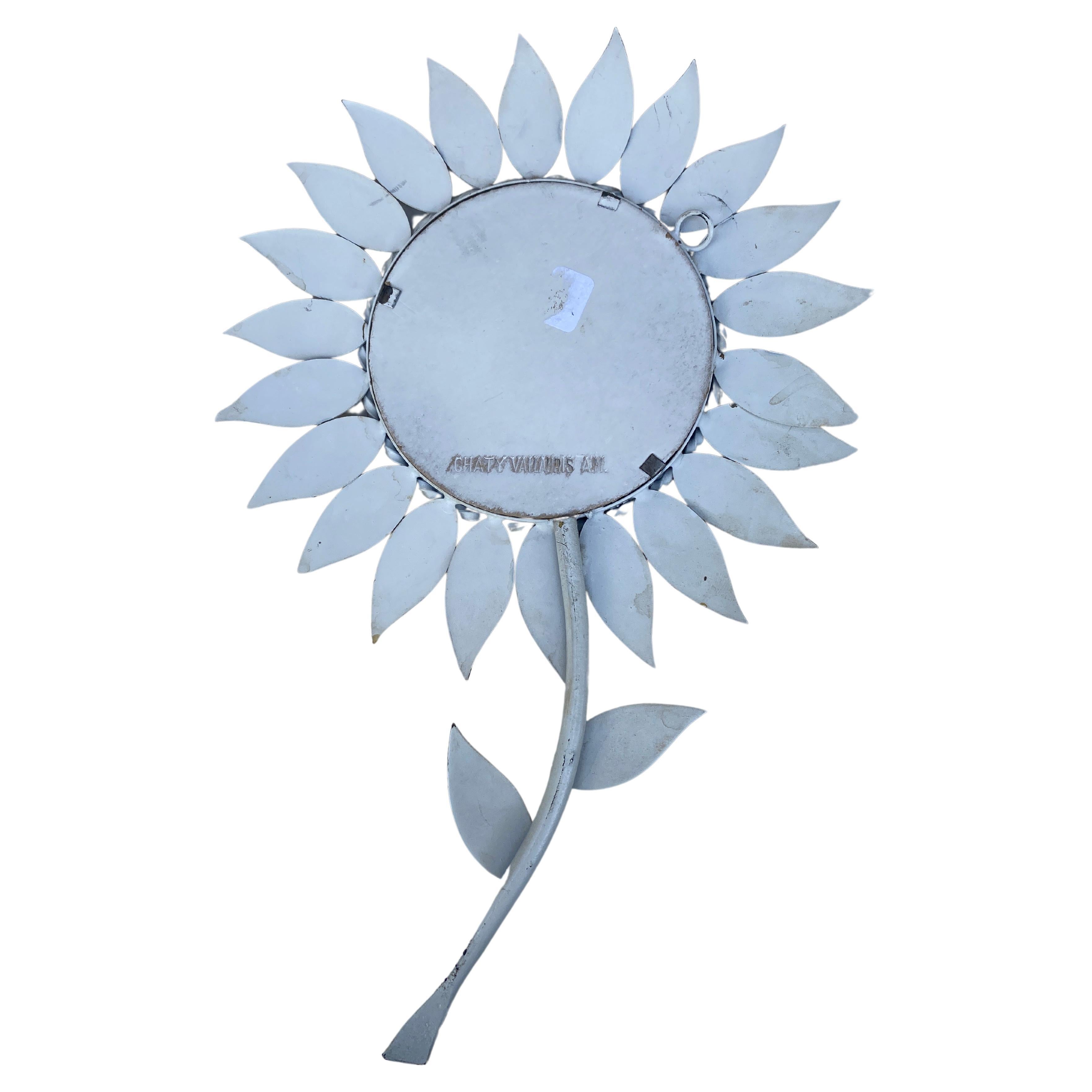 French White Metal Flower Mirror, circa 1960 For Sale 1