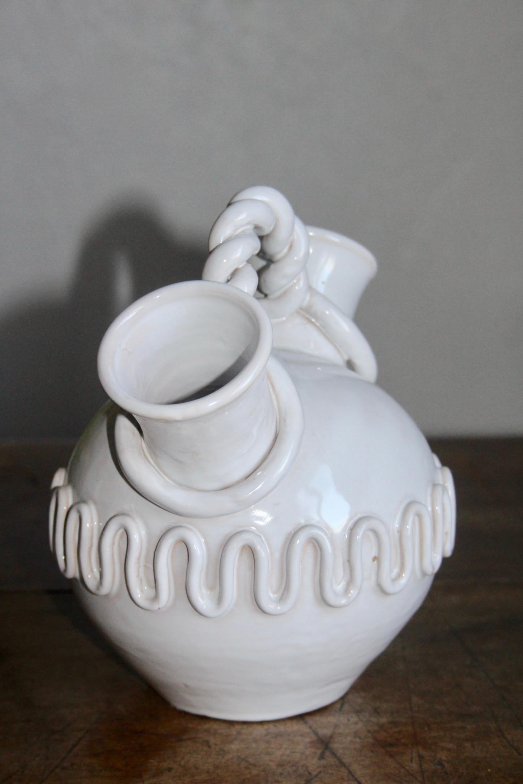 French White Mid-Century Signed Ceramic Vase 1