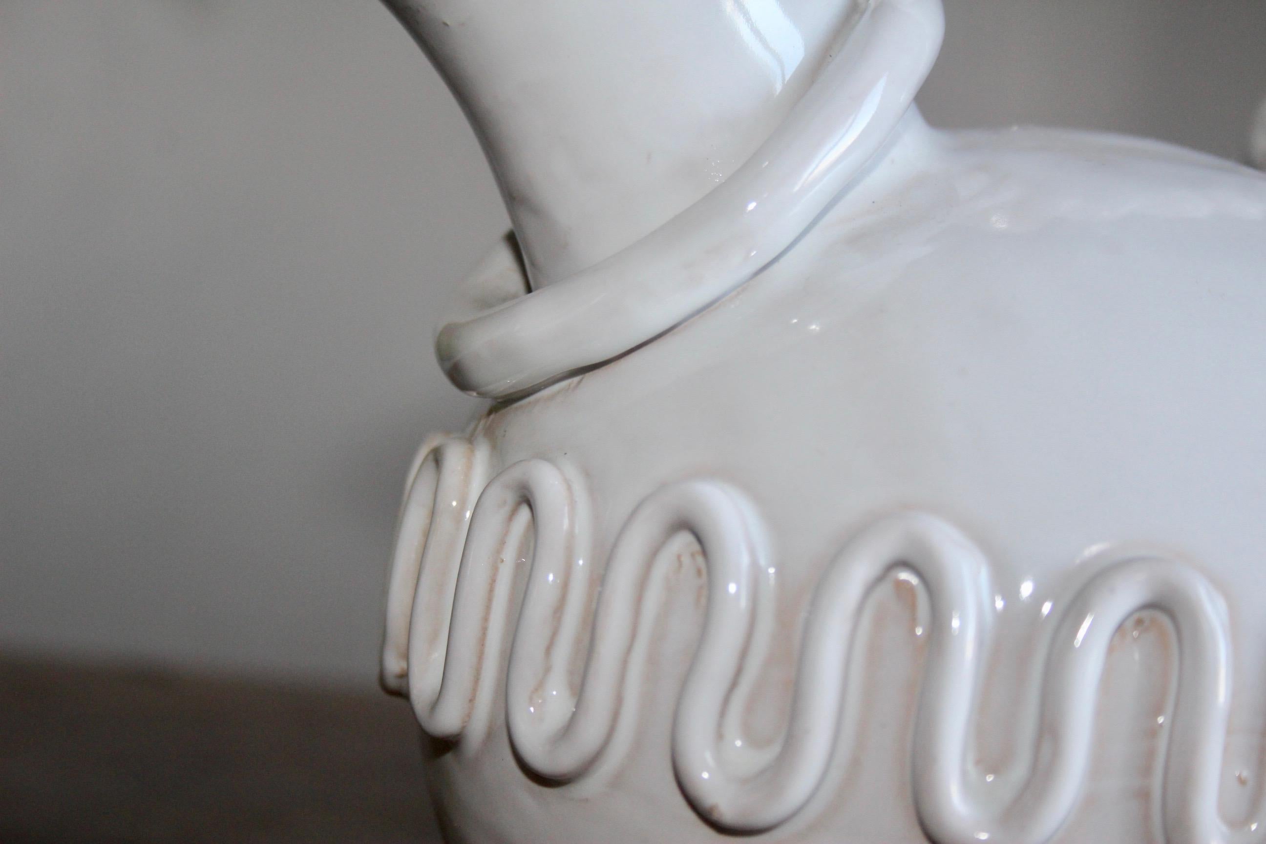 French White Mid-Century Signed Ceramic Vase 2