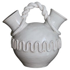 French White Mid-Century Signed Ceramic Vase