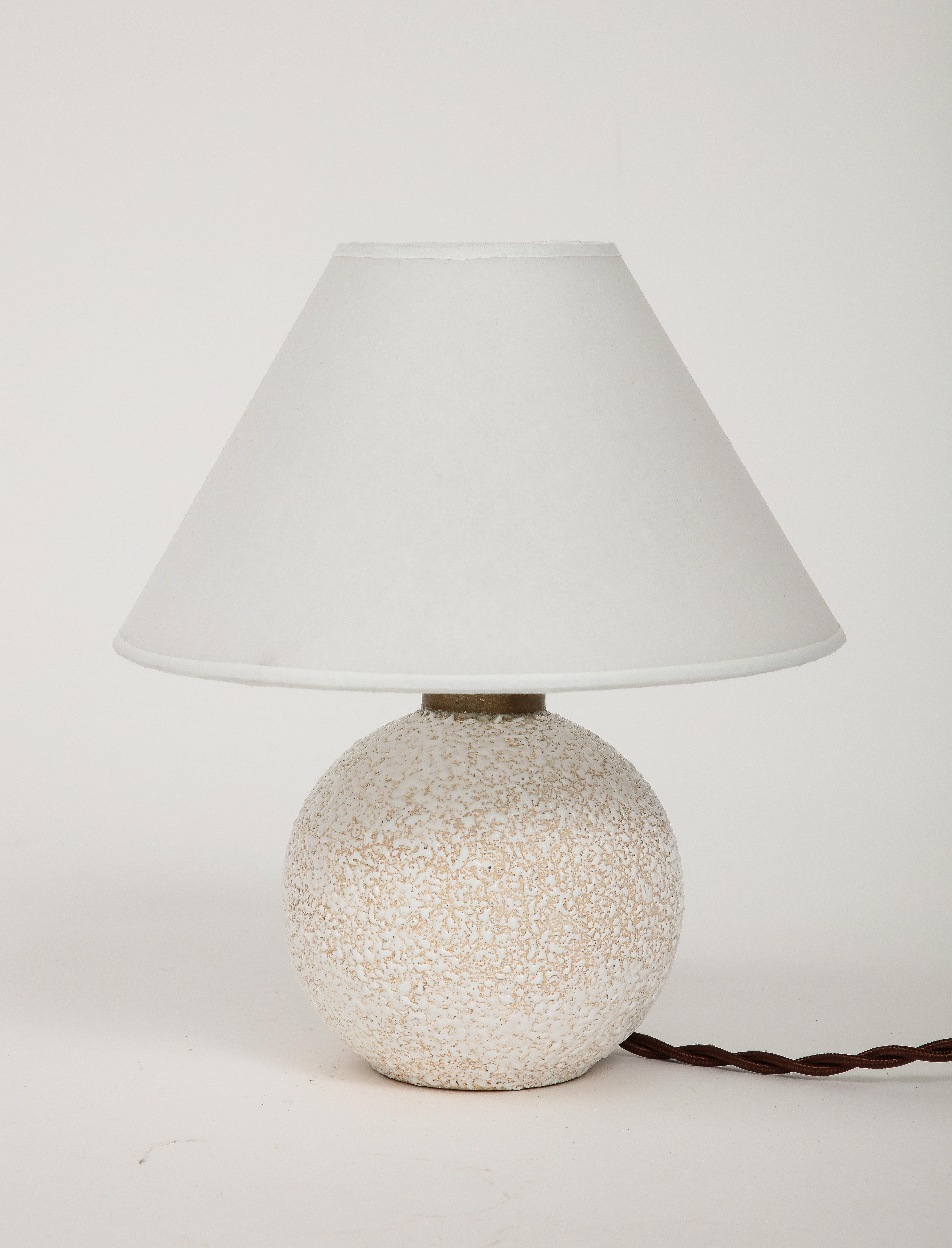 French White on White Ceramic Lamp, 1925, Custom Parchment Shade In Good Condition In Brooklyn, NY