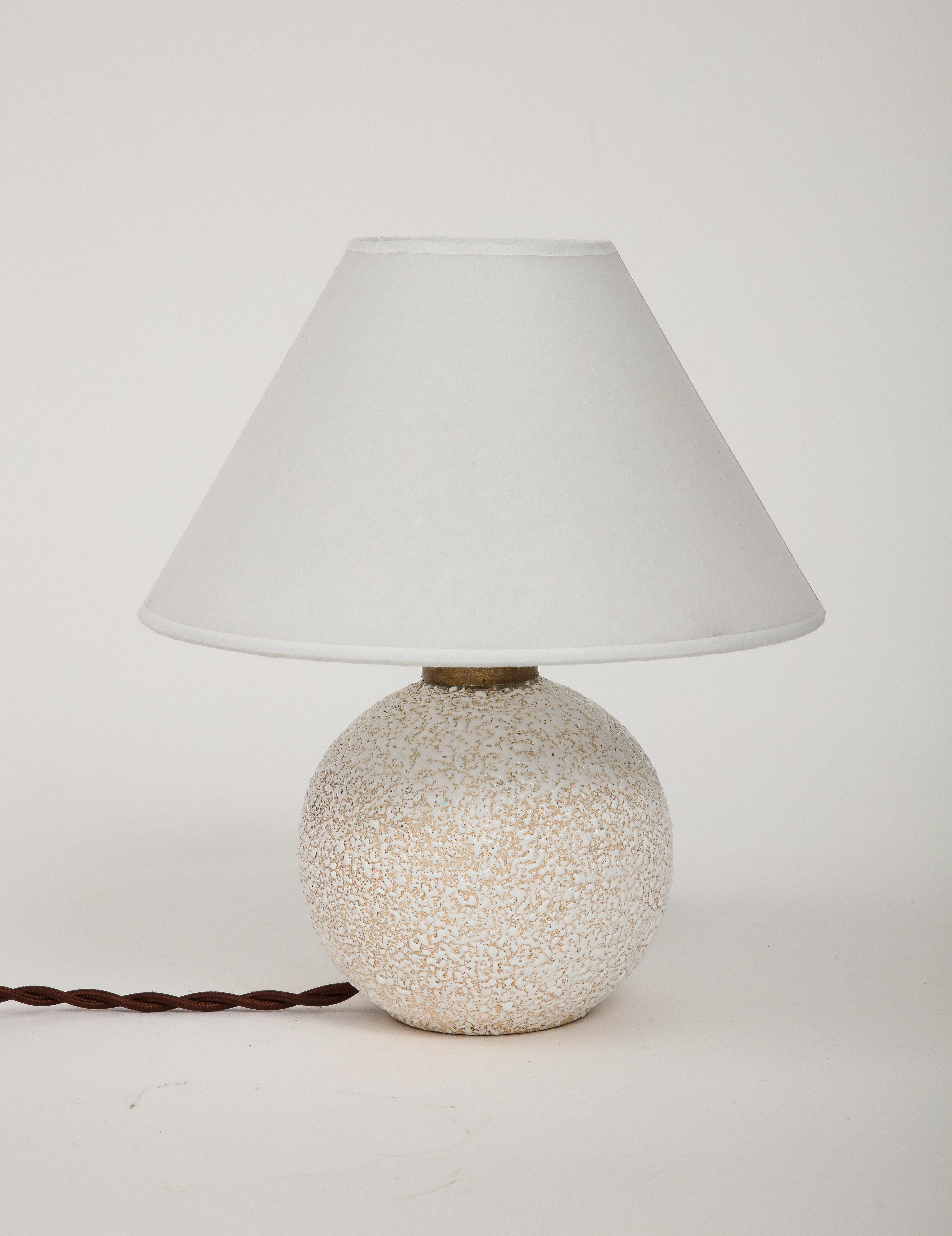 French White on White Ceramic Lamp, 1925, Custom Parchment Shade 1