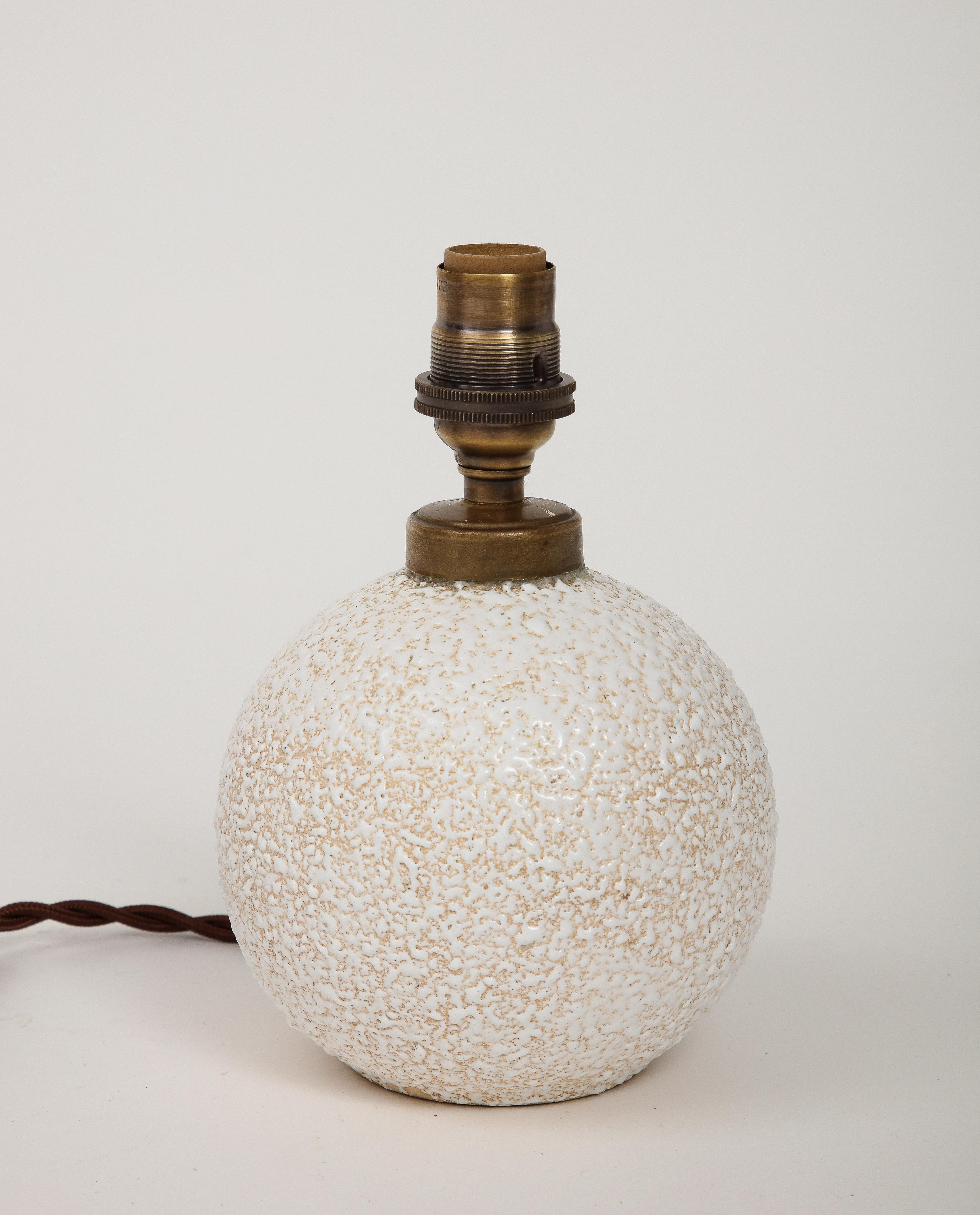 French White on White Ceramic Lamp, 1925, Custom Parchment Shade 3