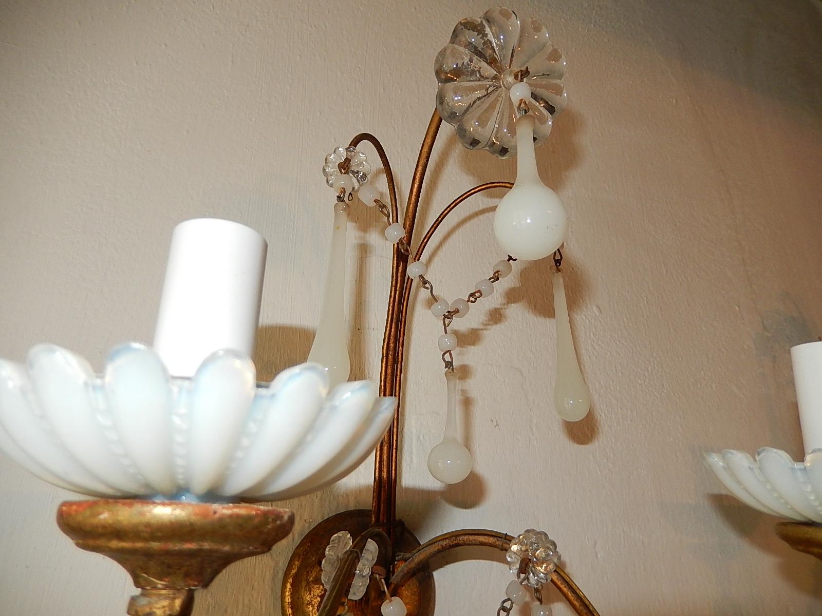 French White Opaline Beads Beaded Sconces, circa 1920 1