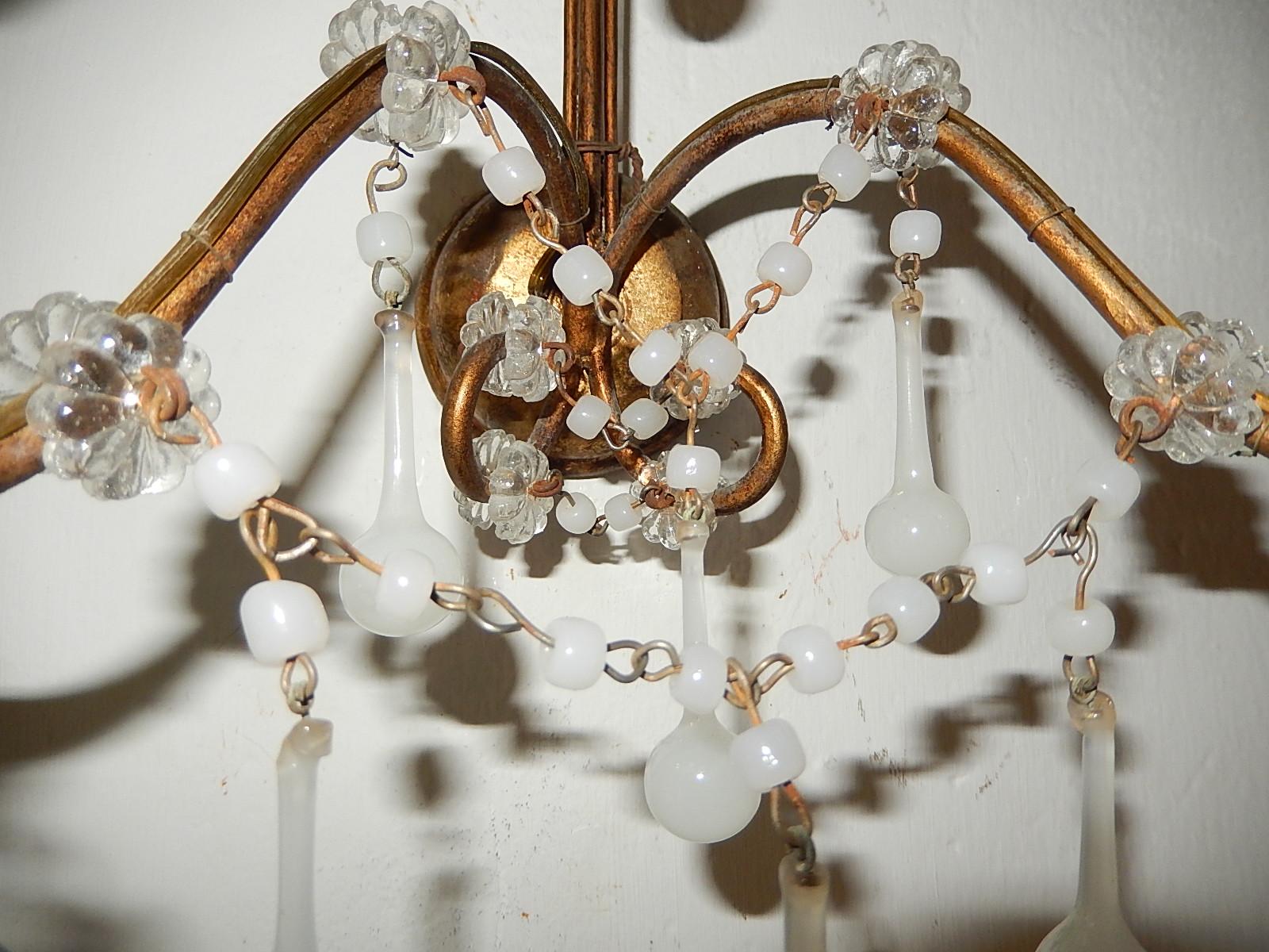 French White Opaline Beads Beaded Sconces, circa 1920 2