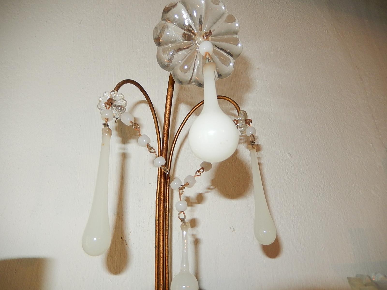 French White Opaline Beads Beaded Sconces, circa 1920 4