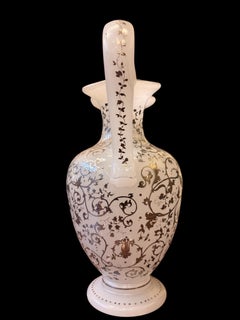 French White Opaline Ewer with Silver Decoration, Napoleon III, 19th Century