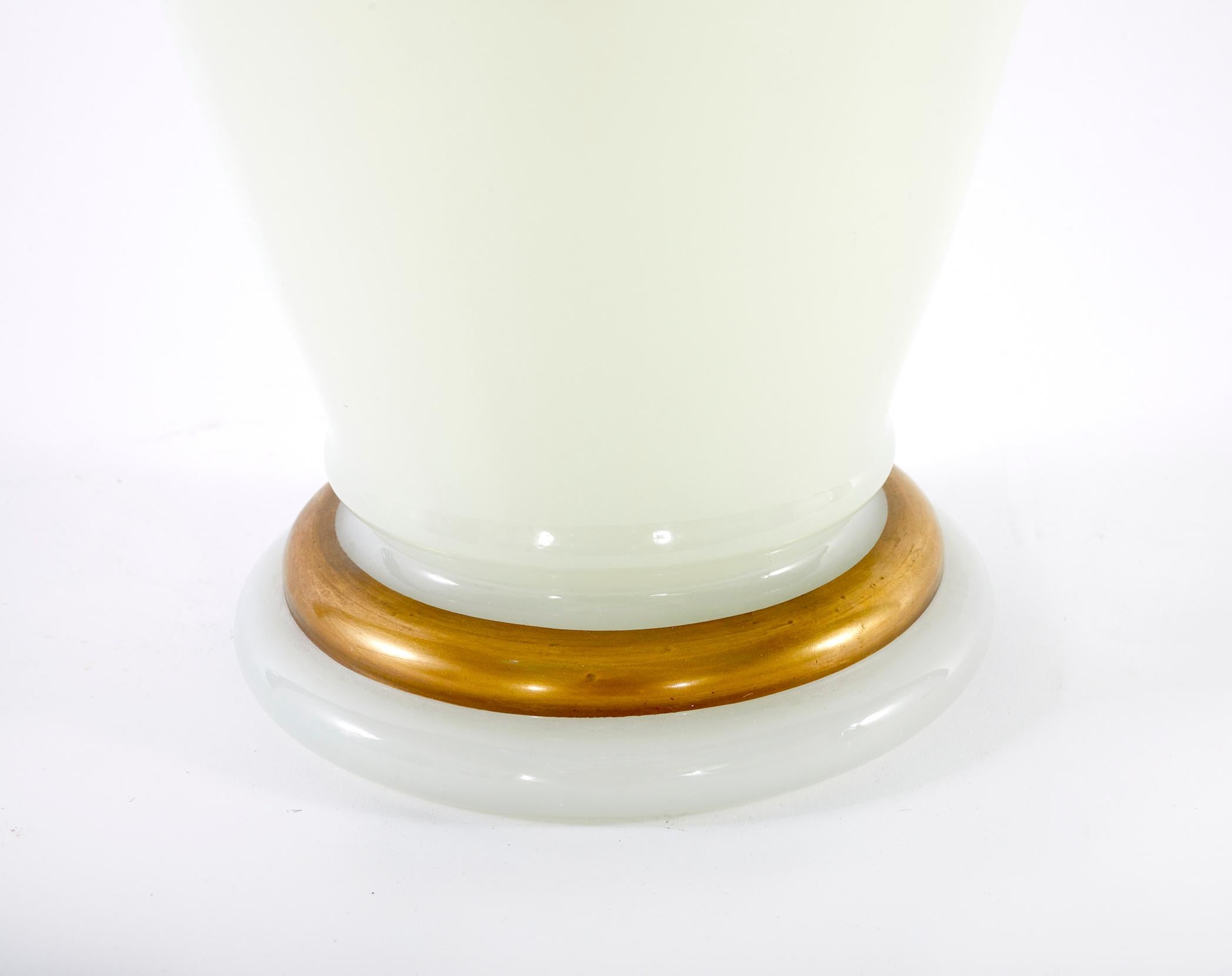 Early 20th century Victorian style large opaline glass with gilt gold detail decorative vase. The vase is in good condition. Minor wear consistent with age / use. Drilled underneath for easy conversion into a lamp. The vase stand about 20 inches