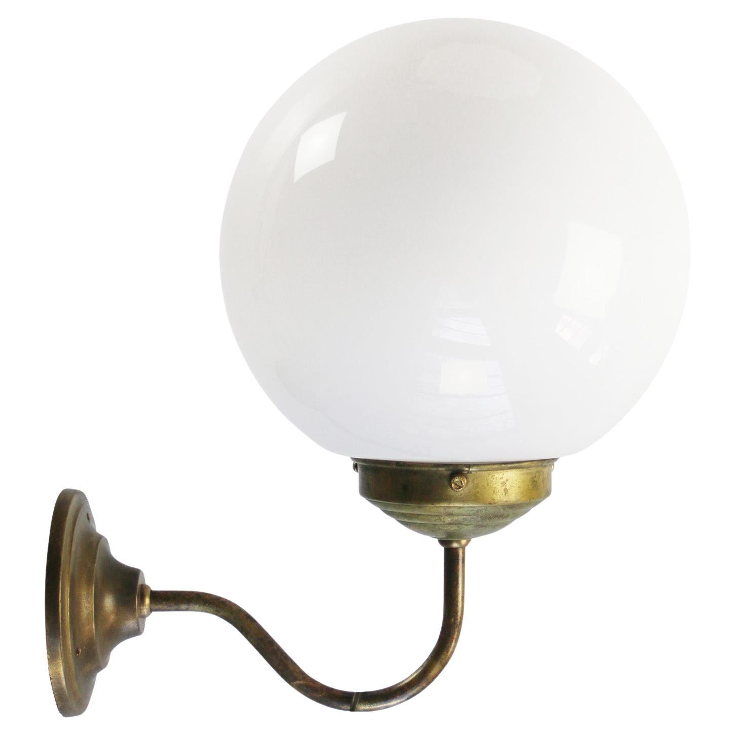 French White Opaline Glass Brass Bistro Sconces Wall Lamps