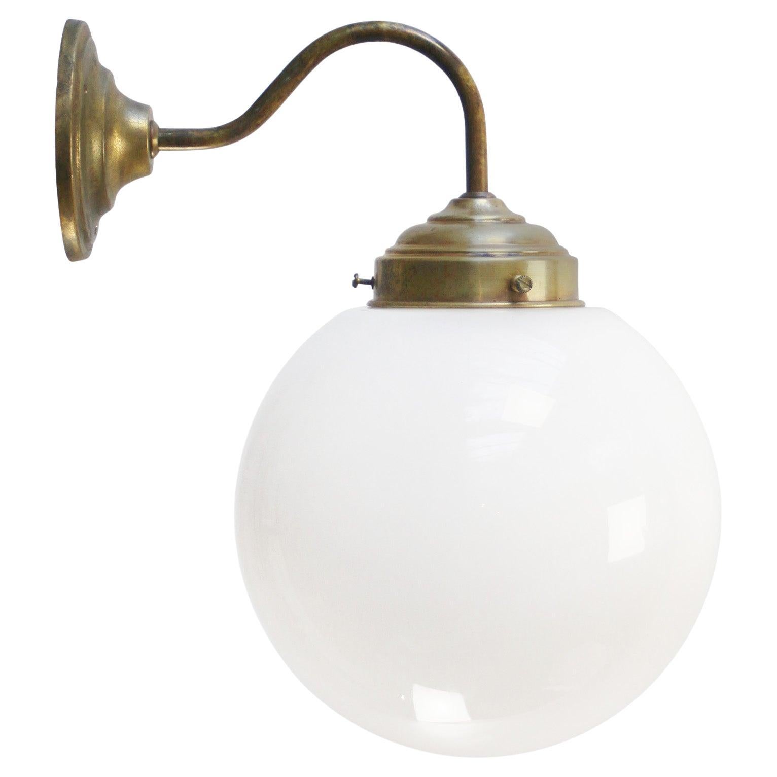 French White Opaline Glass Brass Bistro Sconces Wall Lamps