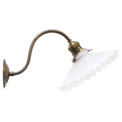 French White Opaline Glass Brass Scone Wall Lamp