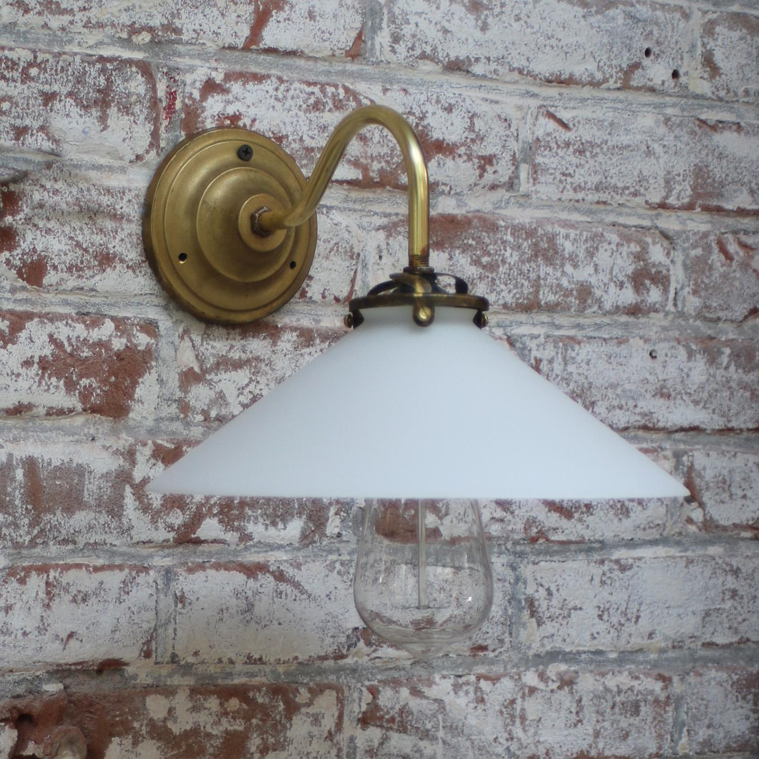 French White Opaline Glass Brass Scones Wall Lamps For Sale 1