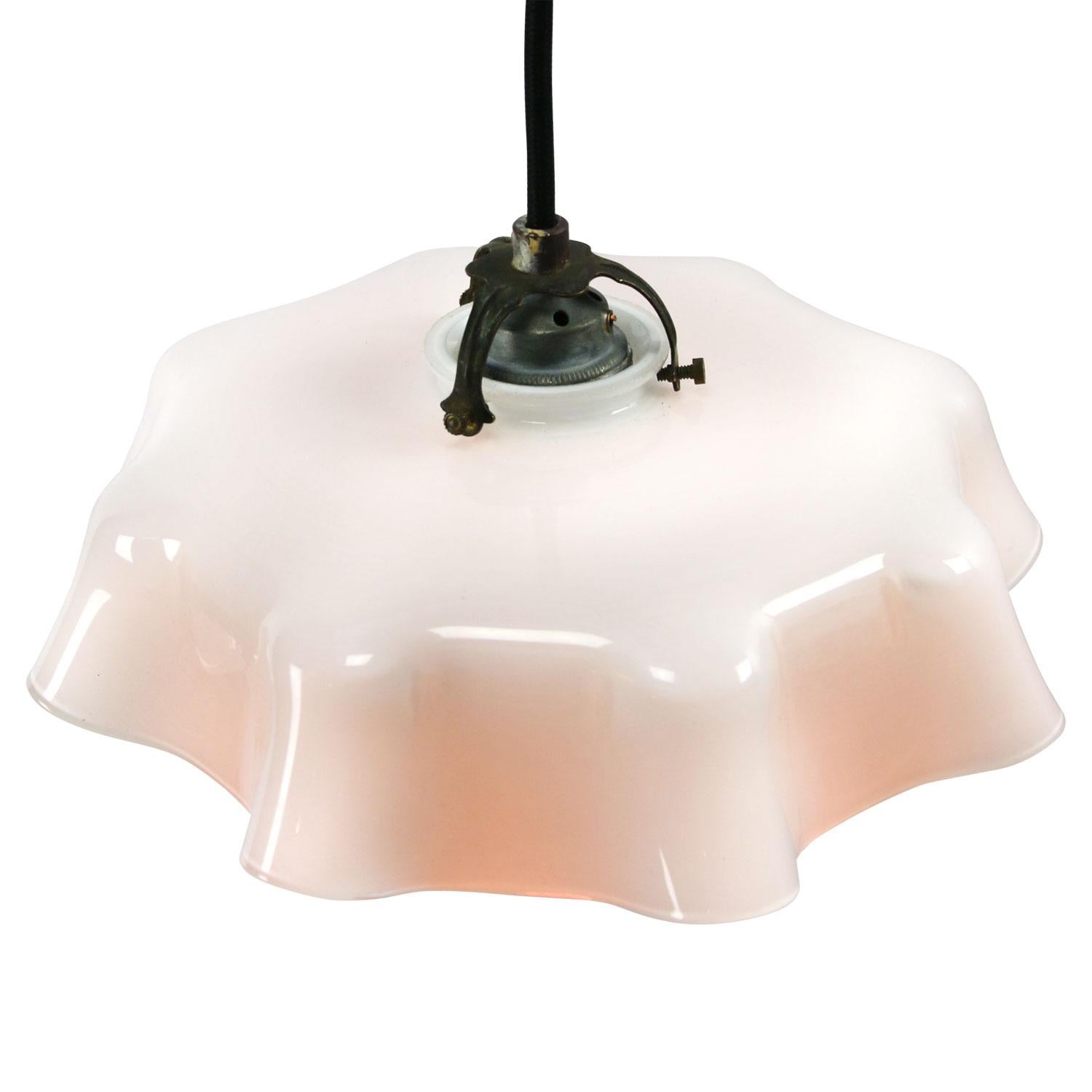 Mid-Century Modern French White Opaline Glass Pendant Lights For Sale