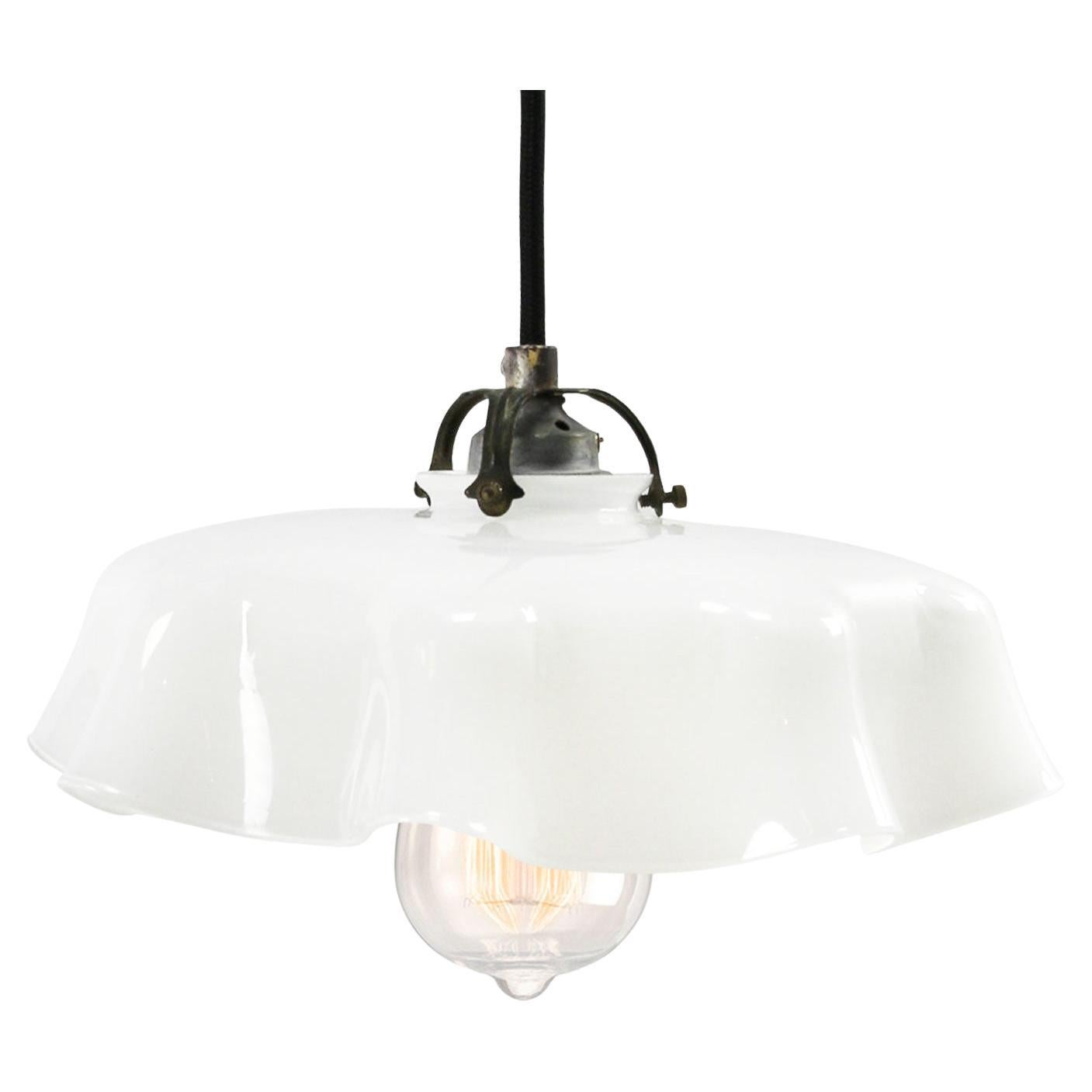 French White Opaline Glass Pendant Lights For Sale