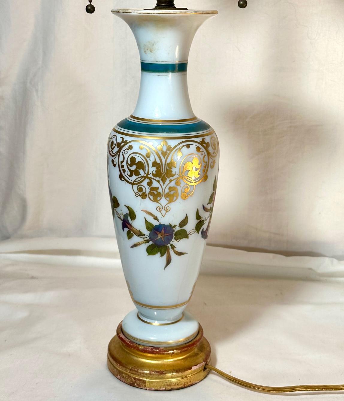 French White Opaline Glass Vase Lamp Attributed to Baccarat. For Sale 5
