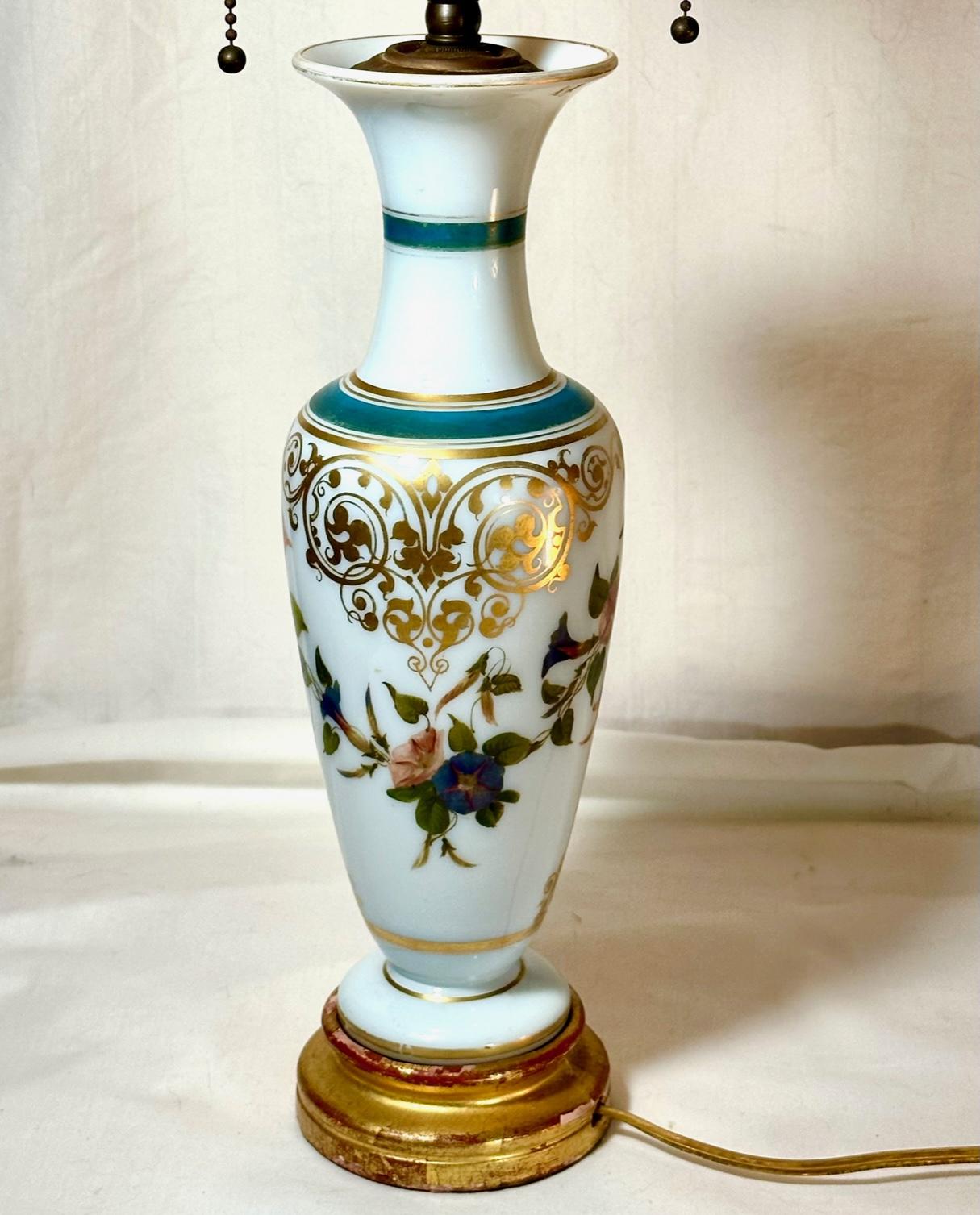 Other French White Opaline Glass Vase Lamp Attributed to Baccarat. For Sale