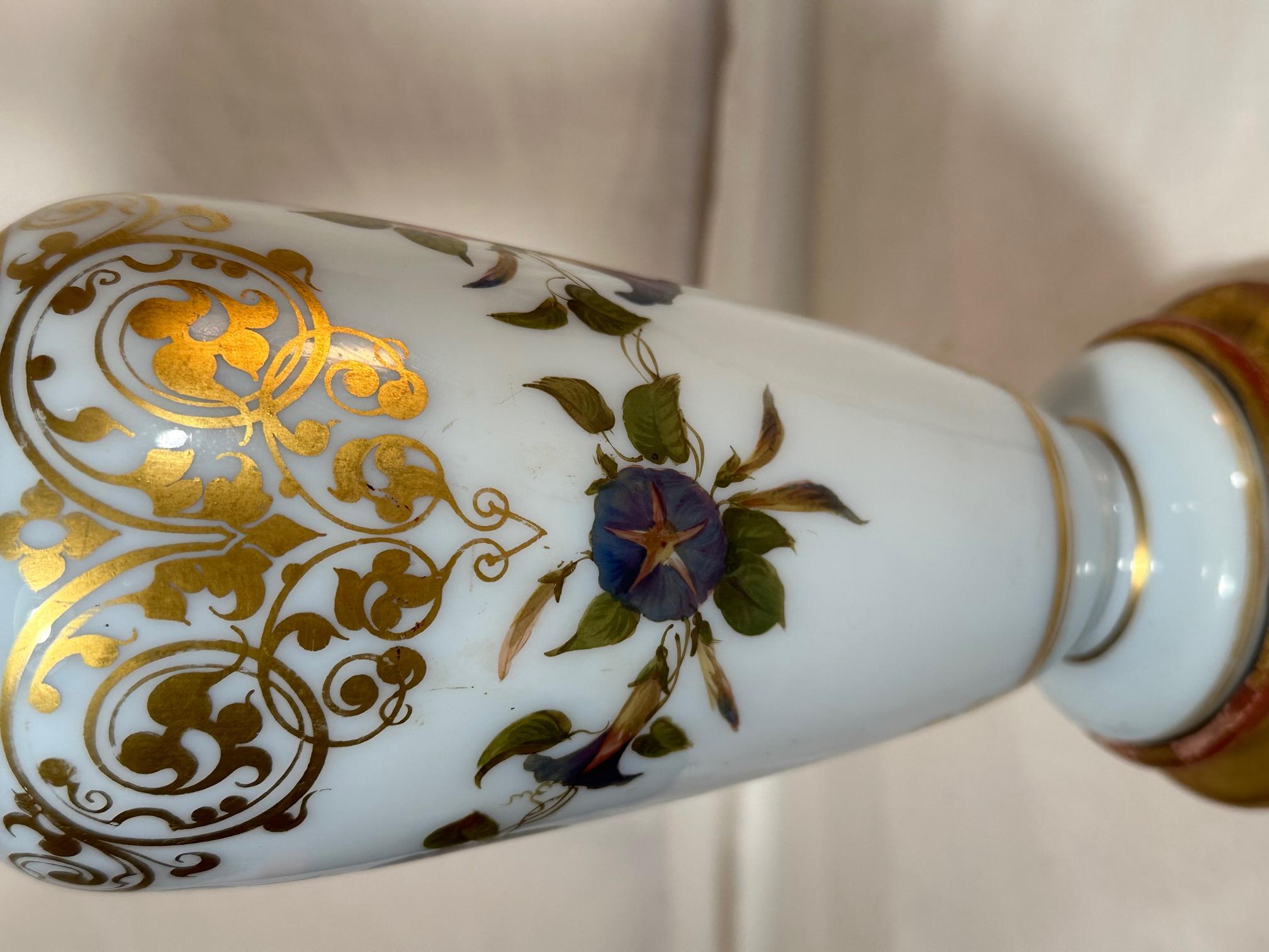 French White Opaline Glass Vase Lamp Attributed to Baccarat. For Sale 1