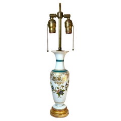 French White Opaline Glass Vase Lamp Attributed to Baccarat.