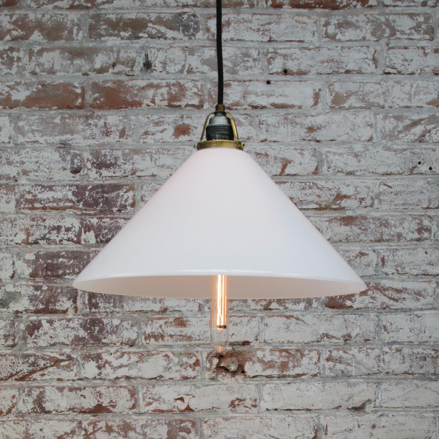 French White Opaline Milk Glass Brass Pendant Lights In Good Condition In Amsterdam, NL