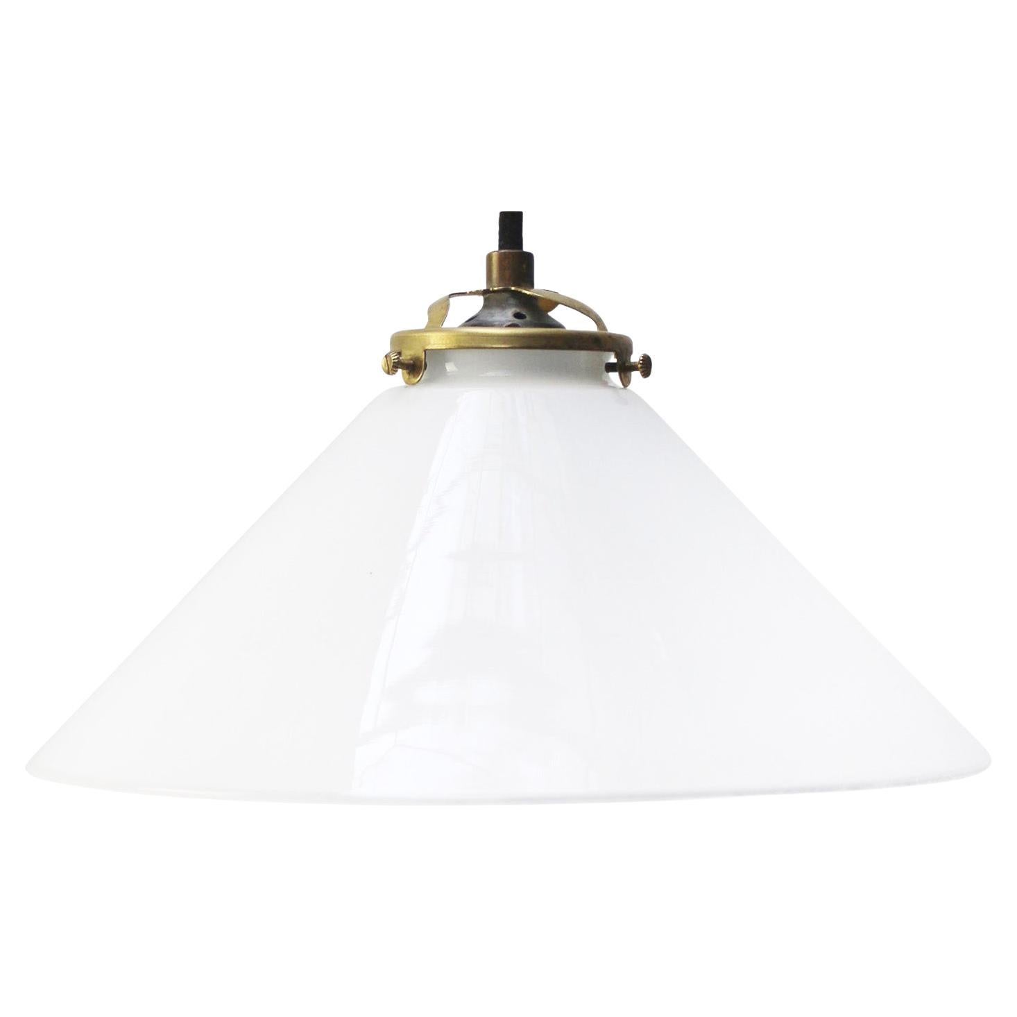 French White Opaline Milk Glass Brass Pendant Lights