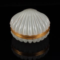 French White Opaline Shell Form Ormolu Mounted Dresser/Jewelry Box