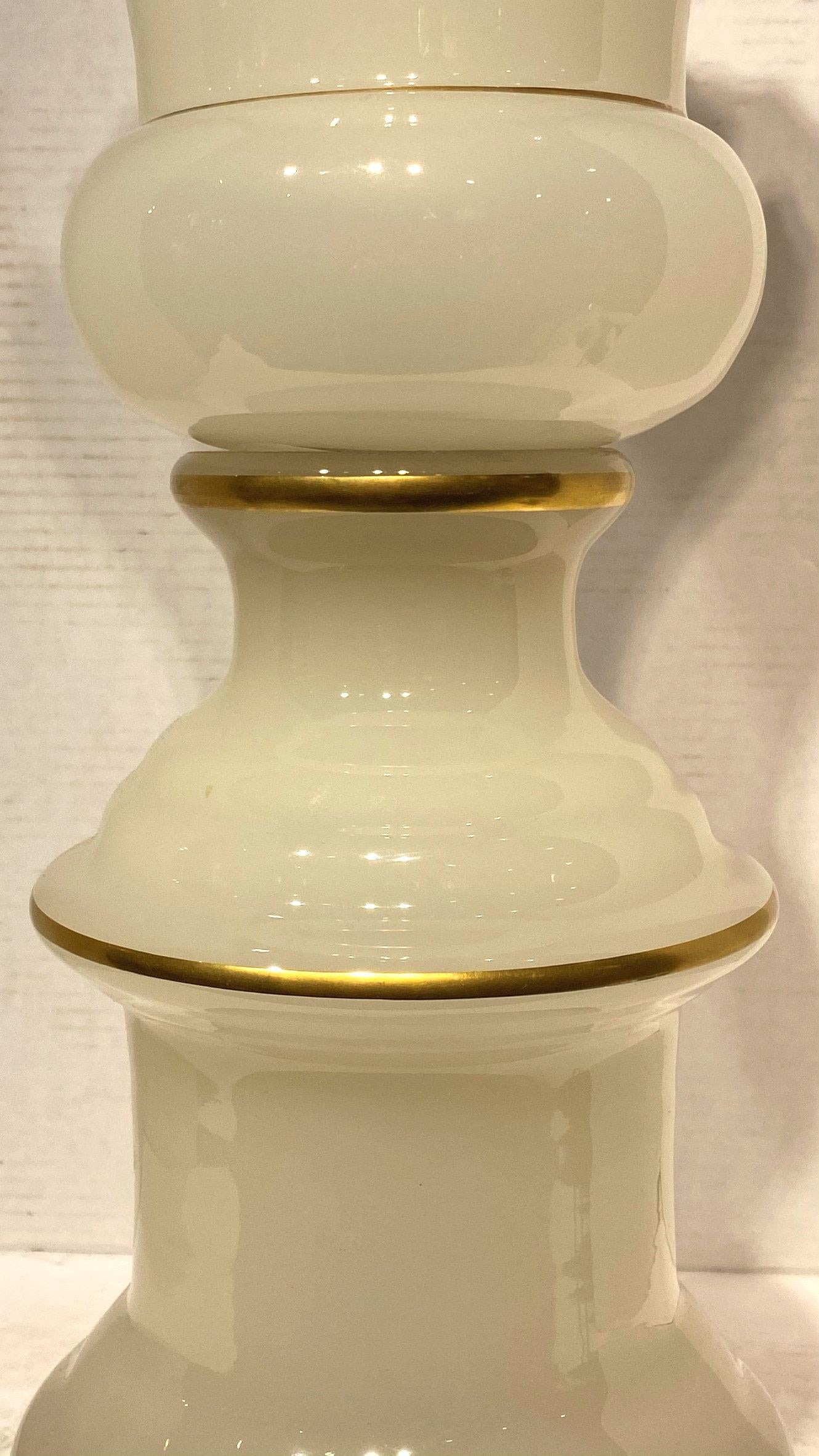 French White Opaline Glass Centerpiece Vase Mounted for Lamp 5