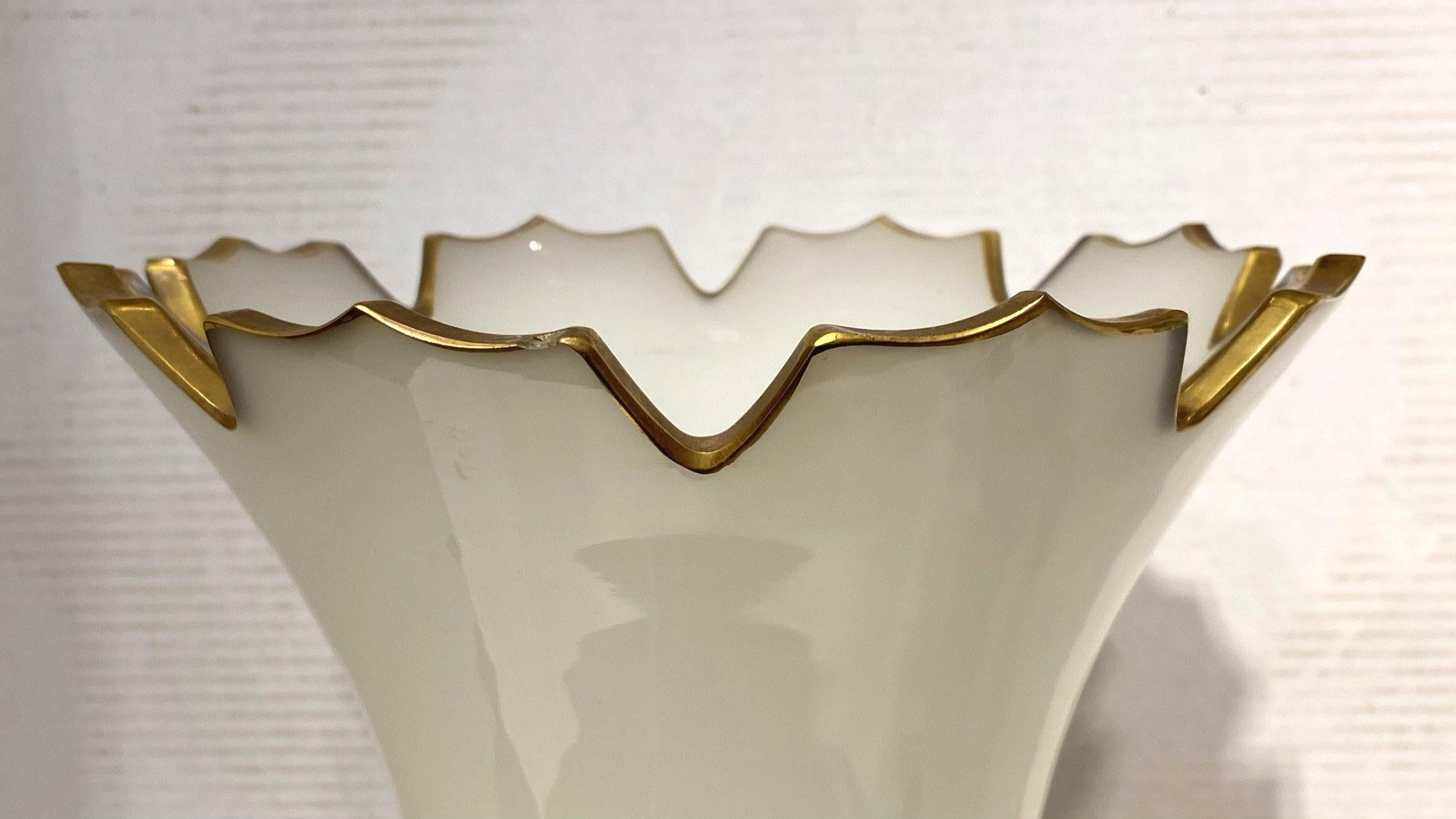 French White Opaline Glass Centerpiece Vase Mounted for Lamp 6