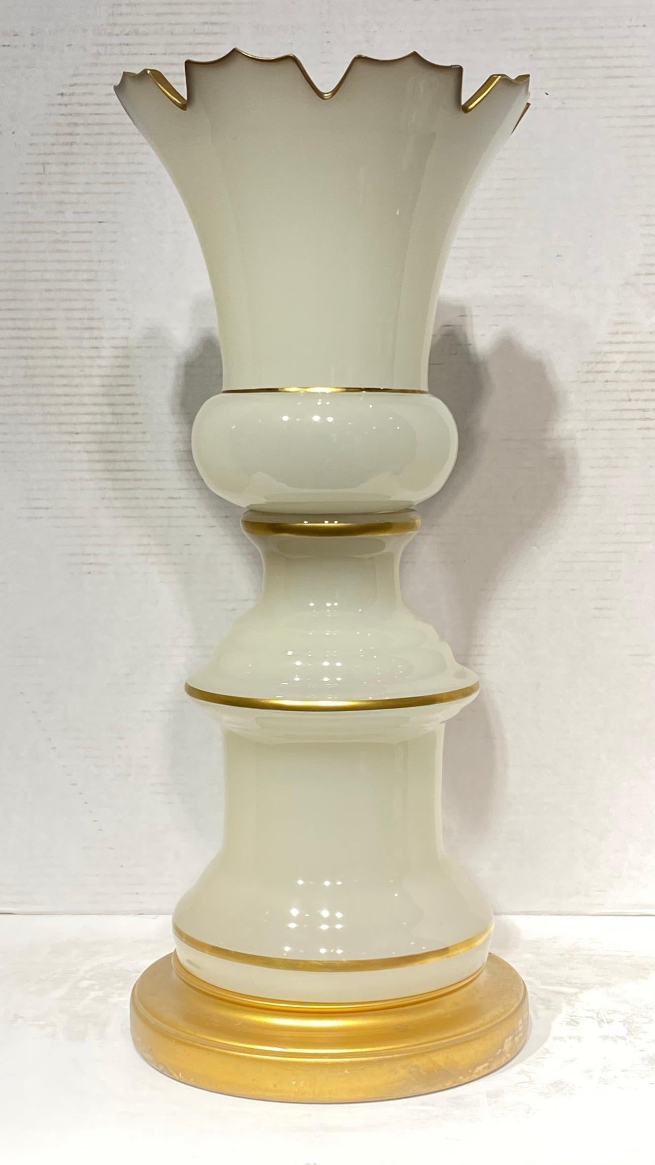 French White Opaline Glass Centerpiece Vase Mounted for Lamp In Good Condition In New York, NY