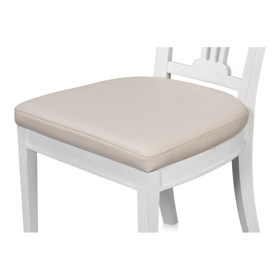 Leather French White Painted Dining Chairs (Sets of 2) For Sale