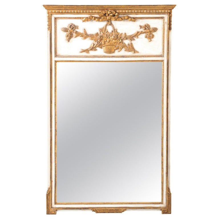 French White Painted Giltwood Trumeau Mirror at 1stDibs