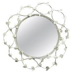 French White Painted Wrought Iron Mirror with Leaves, circa 1950