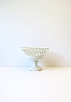 French White Pierced Porcelain Compote Basket Centerpiece Bowl
