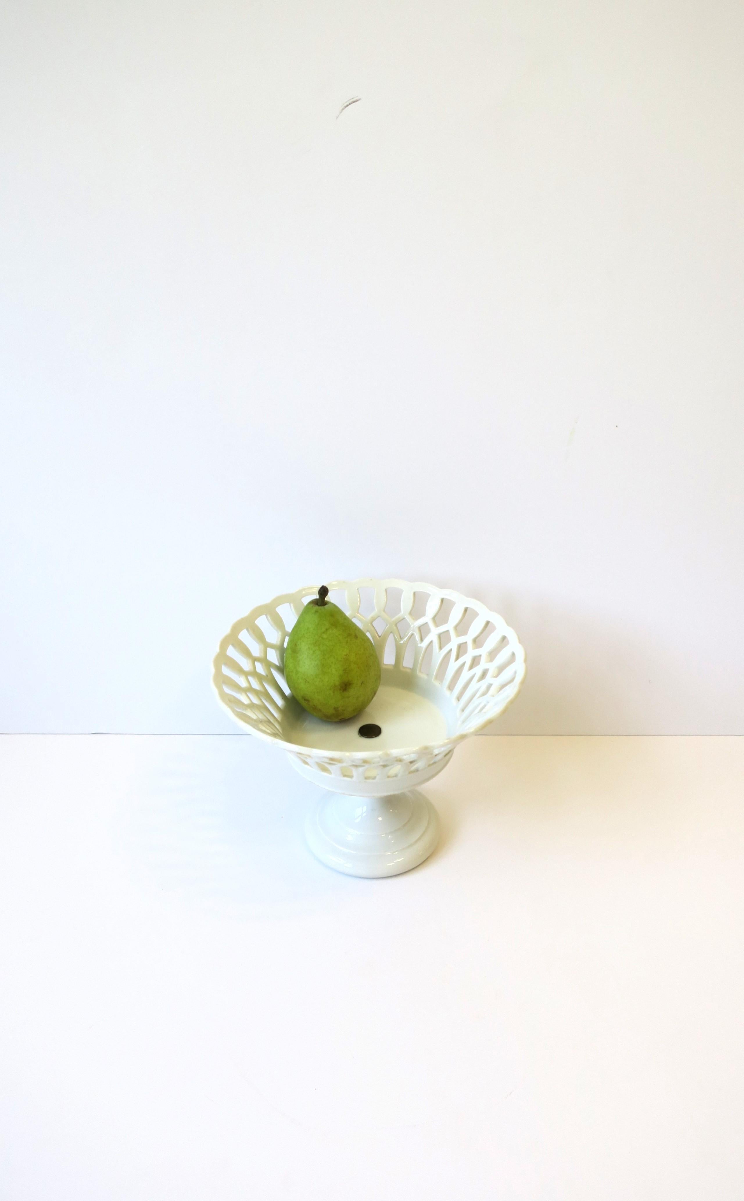 Empire French White Pierced Porcelain Compote Basket Centerpiece Bowl